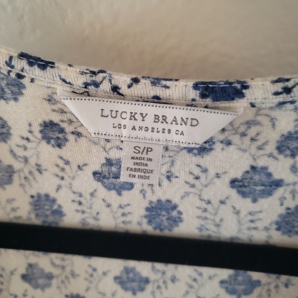 Lucky Brand Border Print Blue White and Red Midi Wrap Dress Small - Picture 3 of 9